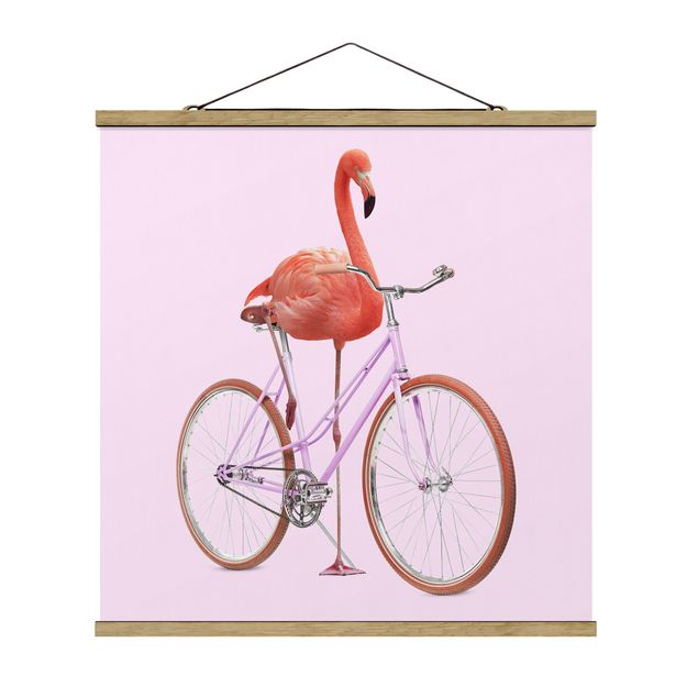 Quadro rosa Fenicottero con bicicletta