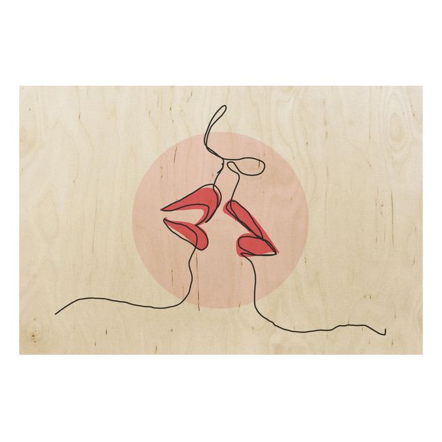 Stampa su legno - Lips kiss Line Art - Orizzontale 2:3