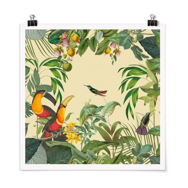 Quadri di fiori Collage vintage - Uccelli nella giungla