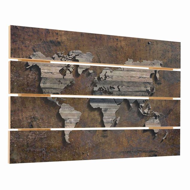 Stampa su legno - Mappa del mondo di legno Griglia - Orizzontale 2:3