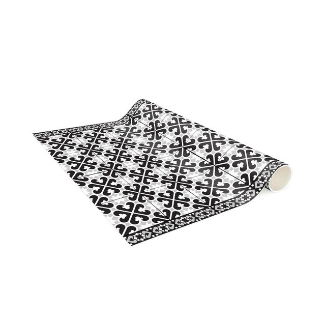 tappeto design moderno Mix di piastrelle geometriche Cuori Nero