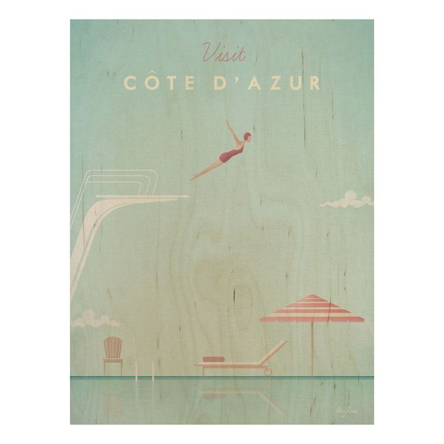 Quadri in legno con architettura e skylines Poster di viaggio - Costa Azzurra