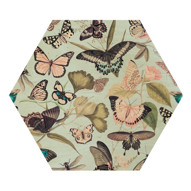 Quadri moderni colorati Collage vintage - Farfalle e libellule