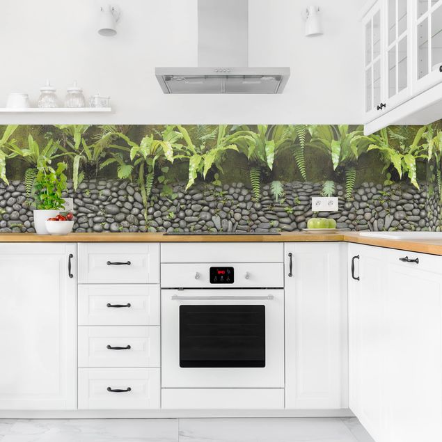 Rivestimento cucina con disegni Muro di pietra con piante