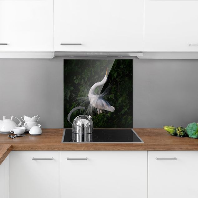 Decorazioni cucina Egrette danzanti di fronte al nero