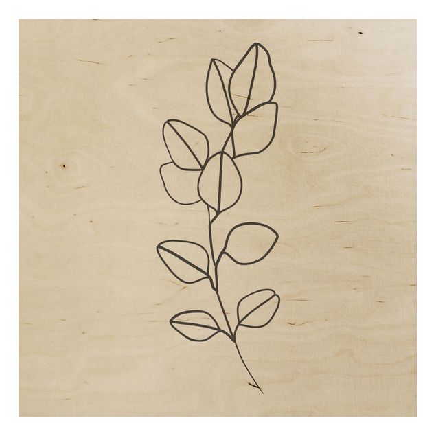 Quadri in legno con fiori Line Art - Ramo di foglie in bianco e nero