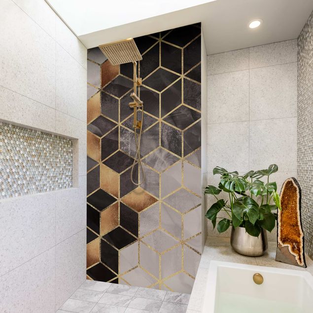 Rivestimento per doccia - Geometria dorata con bianco e nero