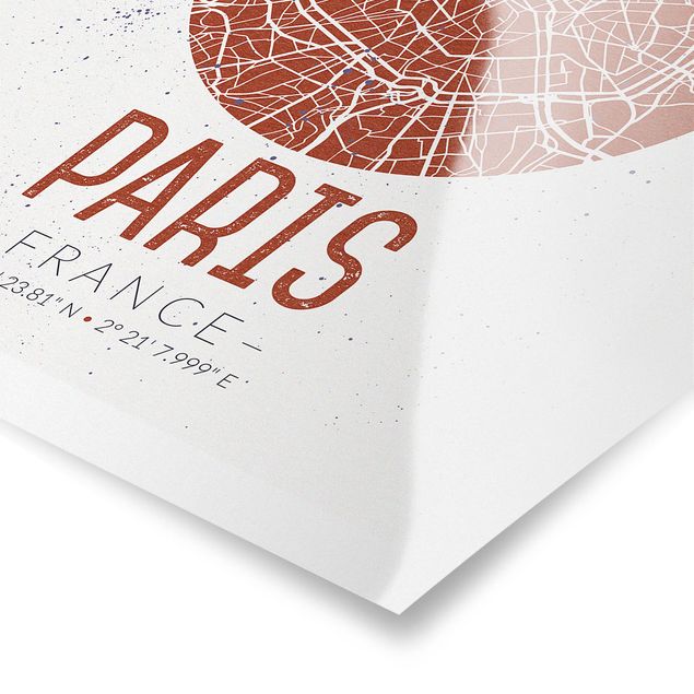 Quadro rosso Mappa della città di Parigi - Retrò