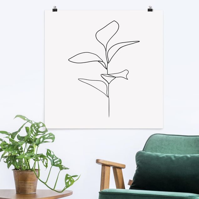 Stile di pittura Line Art - foglie di piante bianco e nero