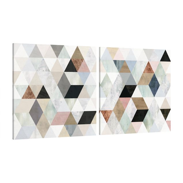 Quadro disegni Mosaico ad acquerello con triangoli Set I