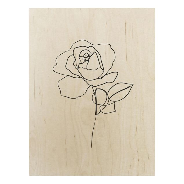 Quadri in legno con fiori Line Art - Rosa Bianco E Nero