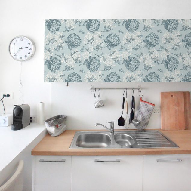 Pellicole adesive per mobili con disegni Motivo floreale da cucina vintage con ortensie