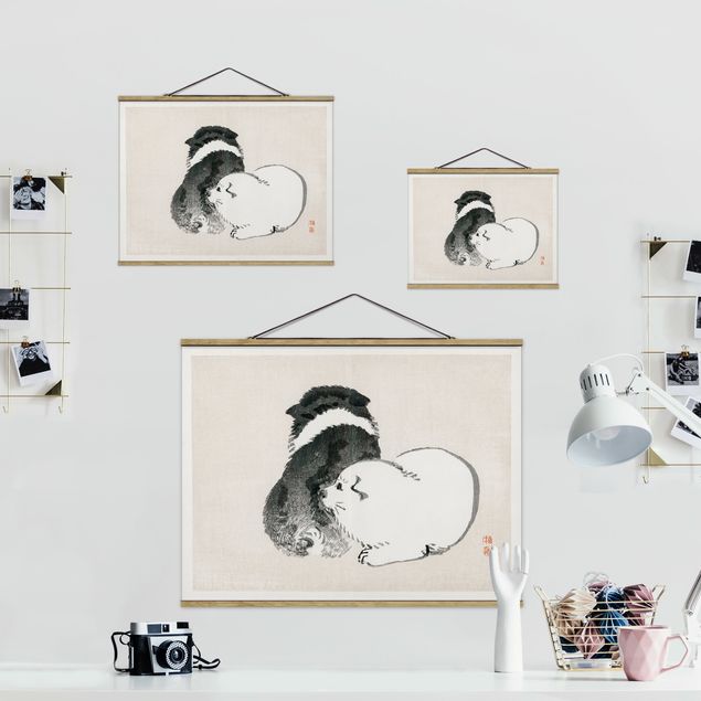 Quadri in tessuto Disegno vintage asiatico cagnolino bianco e nero