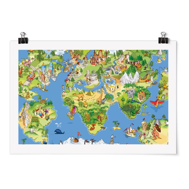 Poster mappamondo Mappa del mondo grande e divertente