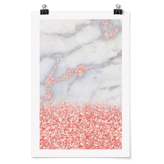 Quadri moderni grigi Effetto marmo con coriandoli rosa
