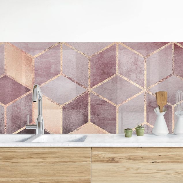 Rivestimenti per cucina con disegni Geometria dorata rosa-grigio