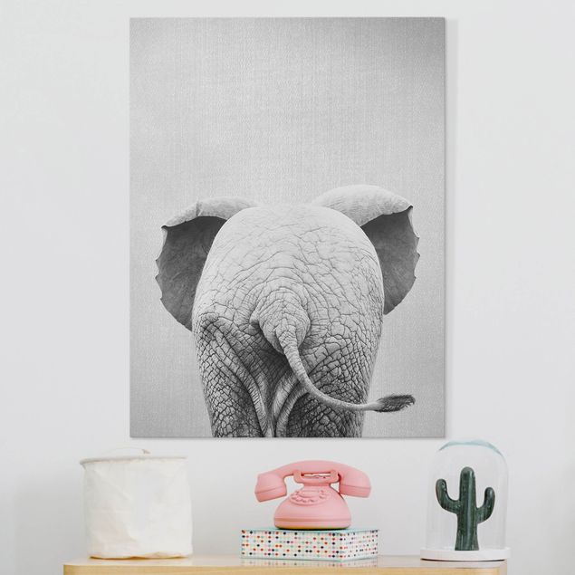 Quadri su tela con elefanti Elefantino da dietro bianco e nero