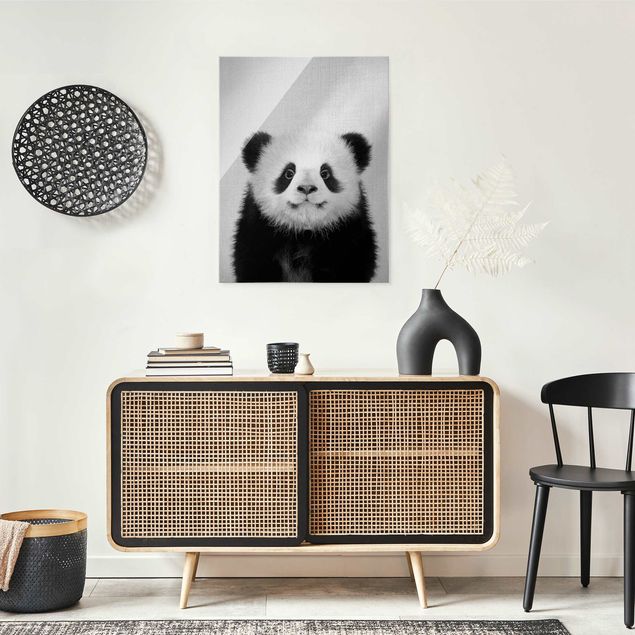Quadri in vetro in bianco e nero Cucciolo di Panda Prian Bianco e Nero