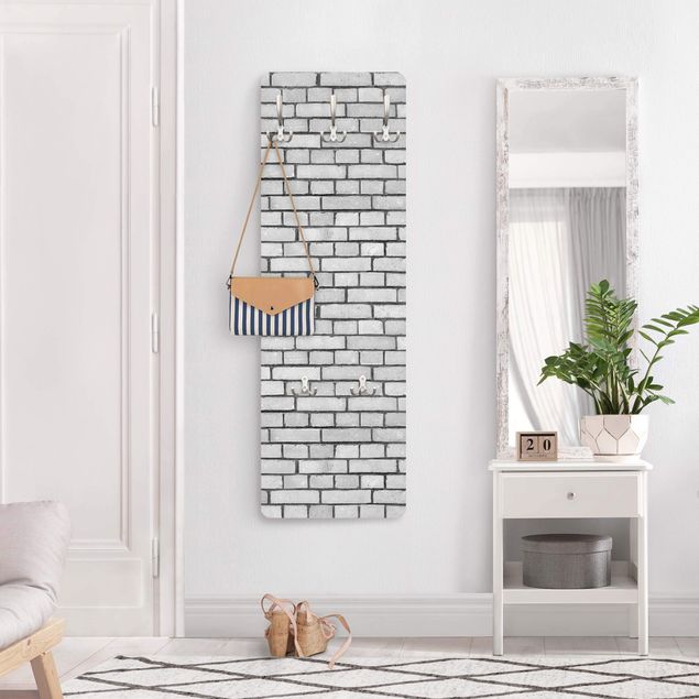 Appendiabiti pannello effetto pietra Muro di mattoni bianco