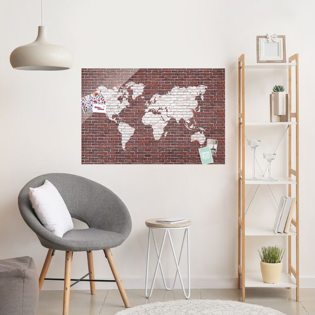 Quadri in 3d Mappa del mondo in mattoni