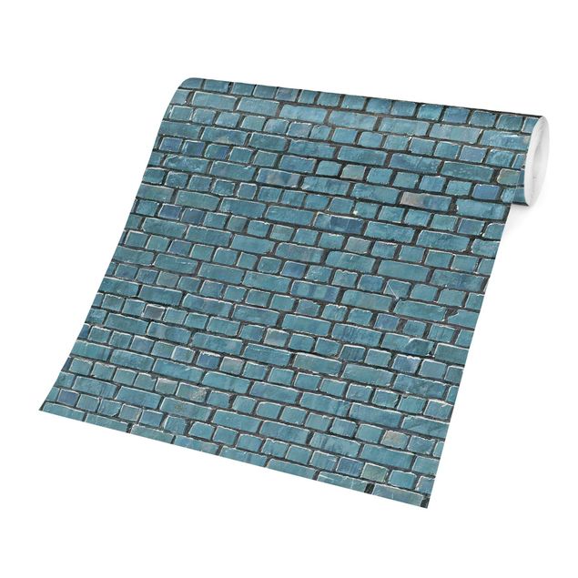 Carte da parati 3d Carta da parati effetto mattoni e piastrelle in blu turchese
