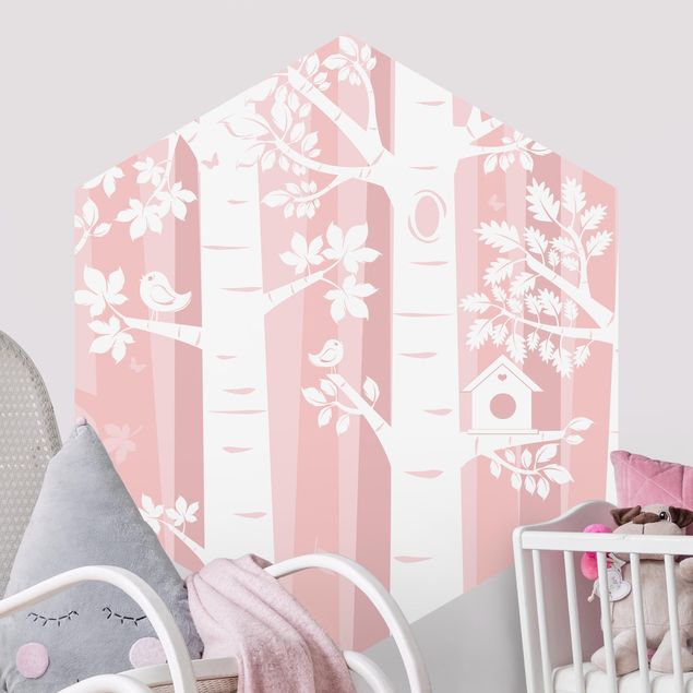 Decorazioni camera neonato Alberi nella foresta rosa