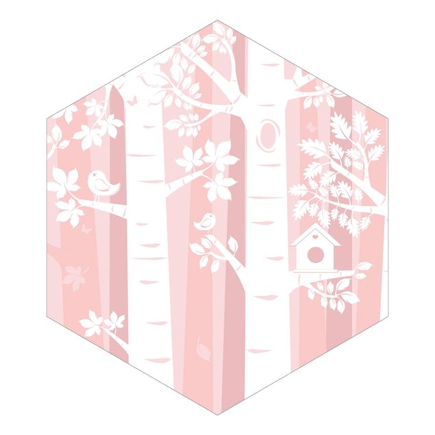 Fotomurale esagonale Alberi nella foresta rosa