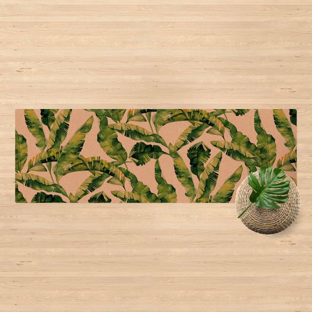 tappeto moderno Schema ad acquerello con foglie di banana