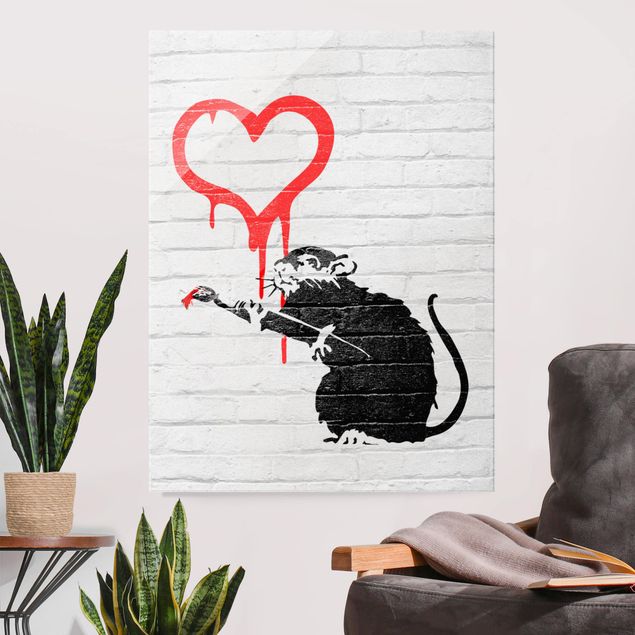 Quadri in vetro in bianco e nero Love Rat - Brandalised ft. Graffiti by Banksy