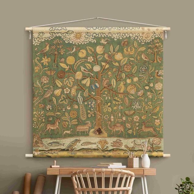 arazzo da parete vintage Albero con animali effetto tessuto