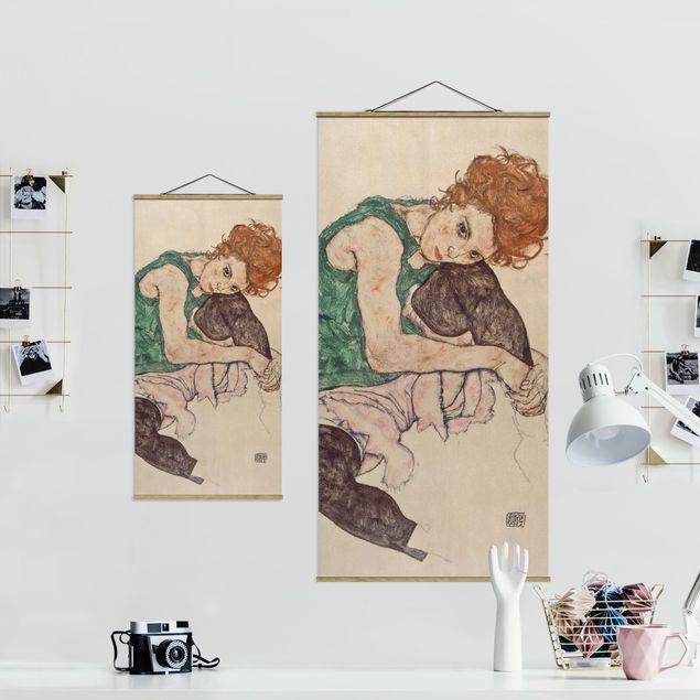 Quadro ritratto Egon Schiele - Donna seduta con ginocchio alzato