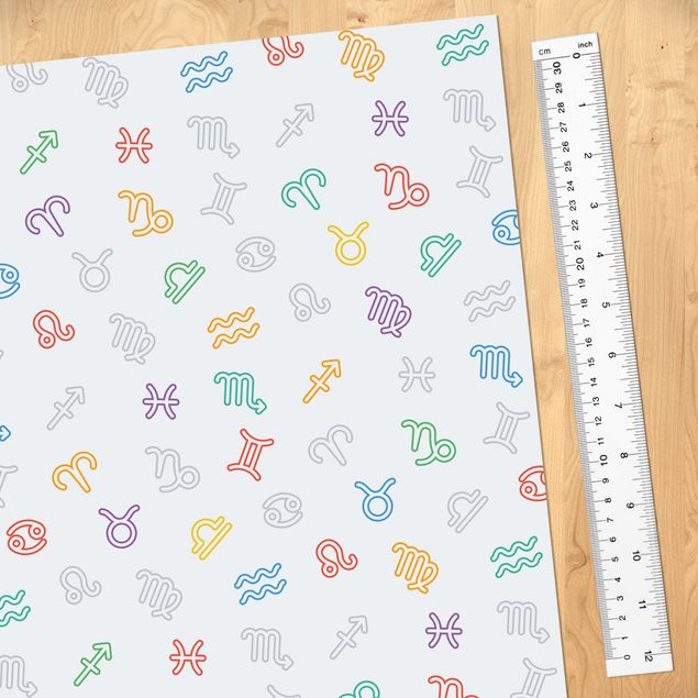 Pellicola adesiva colorata Motivo di apprendimento per la scuola materna con simboli zodiacali colorati