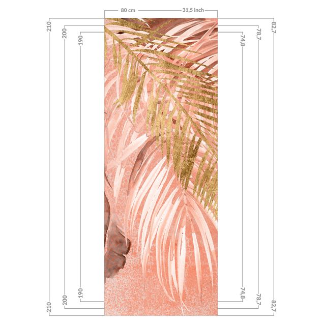Rivestimento per doccia - Foglie di palma rosa e oro II
