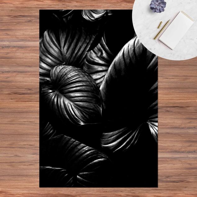 tappeto design moderno Hosta botanica in bianco e nero