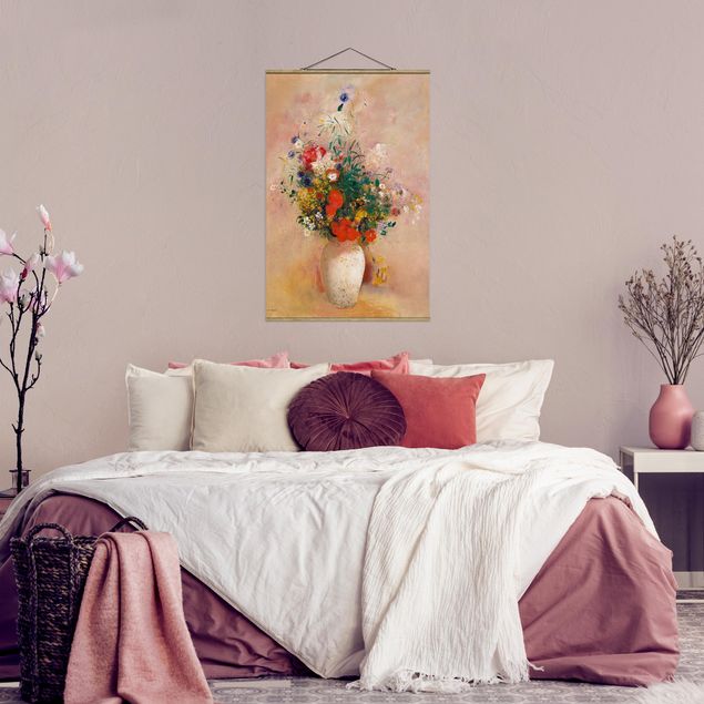 Quadri con papaveri Odilon Redon - Vaso con fiori (sfondo rosato)