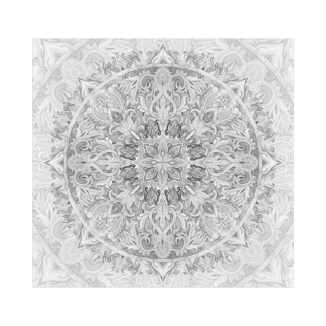 Rivestimento per doccia - Mandala ad acquerello con motivo ornamentale bianco e nero