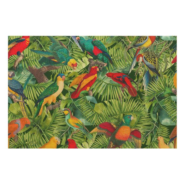 Quadri in legno con disegni Collage colorato - Pappagalli nella giungla