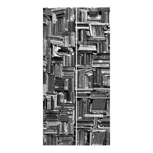 Tenda rigida scorrevole Parete di libri shabby in bianco e nero