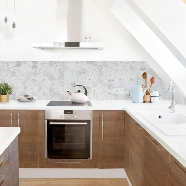 Rivestimenti per cucina astratti Piastrelle esagonali di marmo - Grigio chiaro