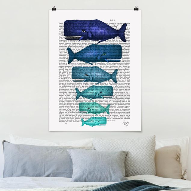 Quadro moderno Lettura con animali - Famiglia di balene