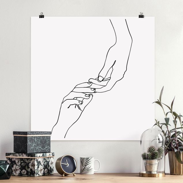 Stile di pittura Line Art - Mani che si toccano Bianco e nero