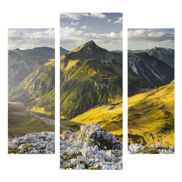 Quadro su tela componibile Montagne e valle delle Alpi di Lechtal in Tirolo