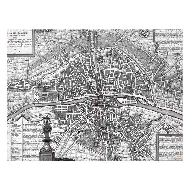 Quadri stile vintage Mappa vintage della città di Parigi intorno al 1600