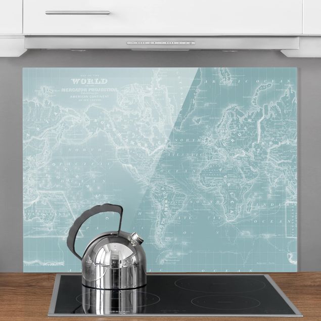 Decorazioni cucina Mappa del mondo in blu ghiaccio