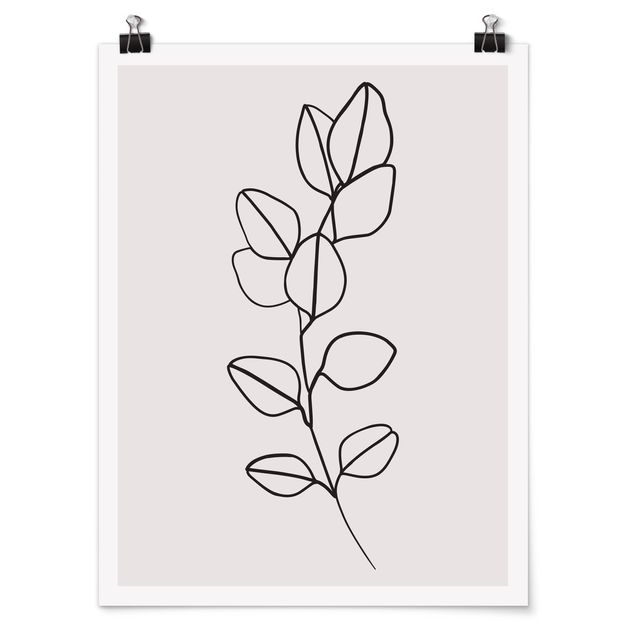 Quadri di fiori Line Art - Ramo di foglie in bianco e nero