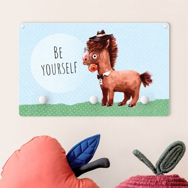 Decorazioni camera neonato Pony occhialuto con testo Be Yourself