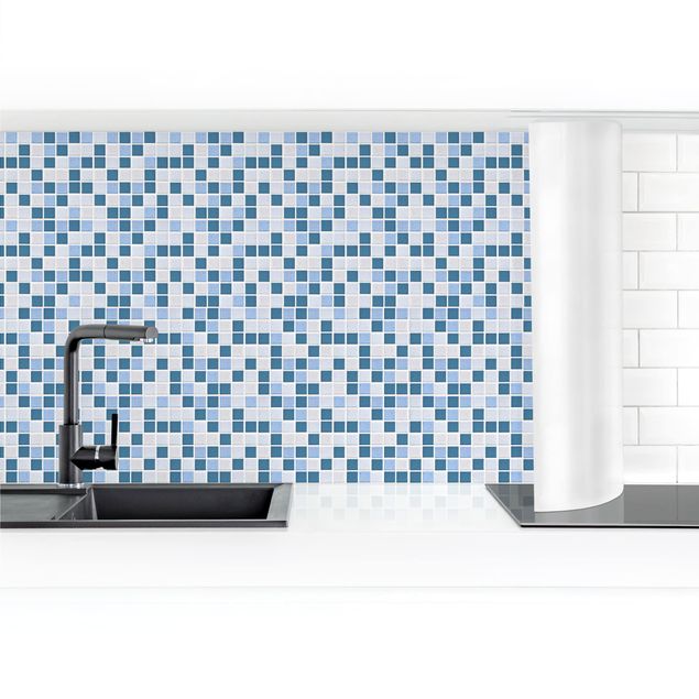 Rivestimento cucina moderna Piastrelle mosaico blu grigio