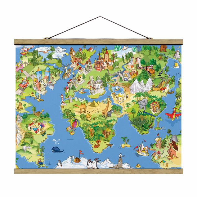 Quadro blu Mappa del mondo grande e divertente