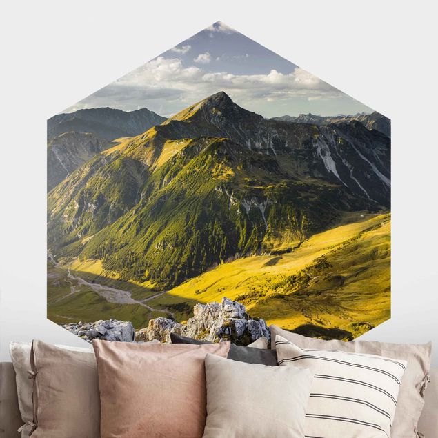 Carte da parati adesive Montagne e valle delle Alpi di Lechtal in Tirolo