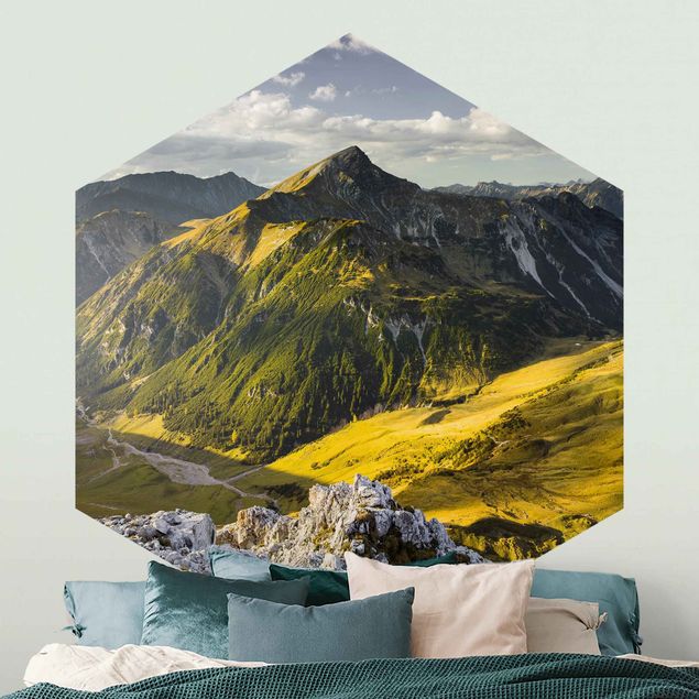 Carta da parati paesaggi montagna Montagne e valle delle Alpi di Lechtal in Tirolo